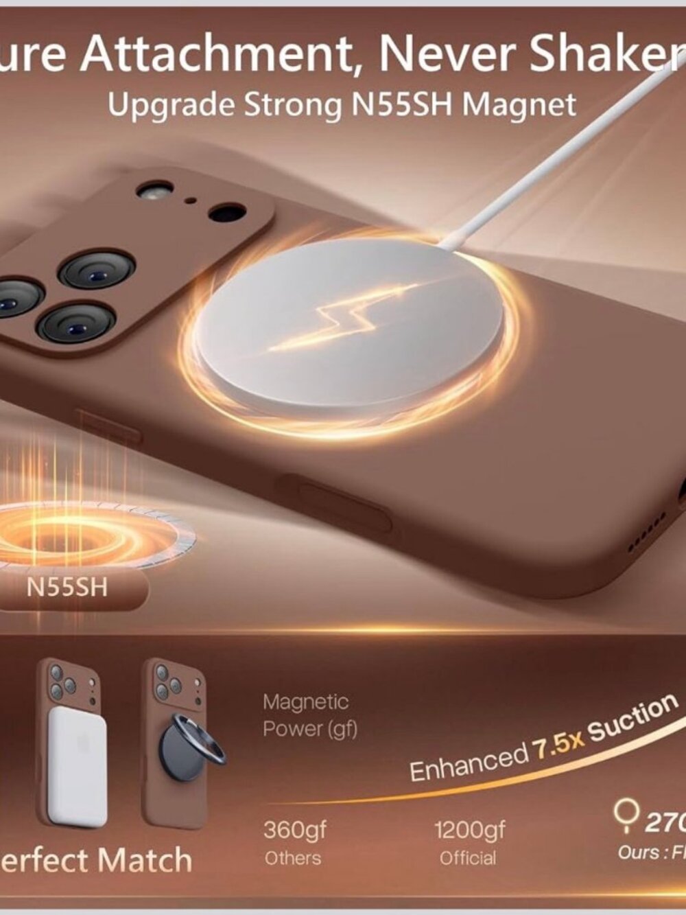 New FireNova Magnetic Phone Case for iPhone 18, Liquid Silicone, MagSafe, Brown